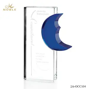 High Quality Custom Engraved Crystal Plaque Trophy with Blue crystal moon