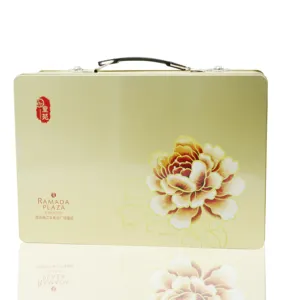 High quality factory directly sale large metal mooncake tins box with handle and lock