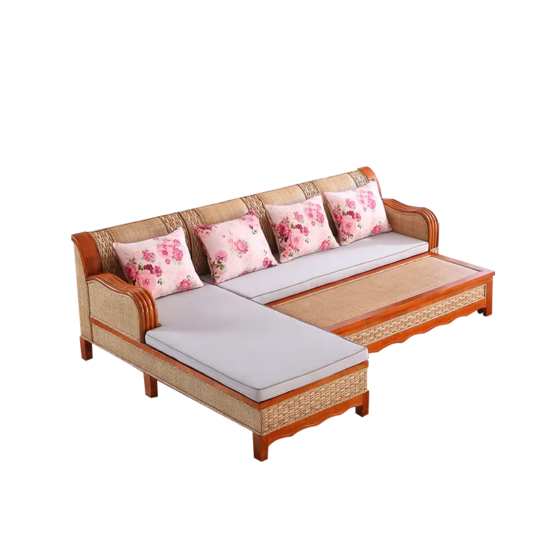 新しいデザインの杖木製ソファ兼ベッドとテーブルリビングルーム家具セット