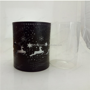 Christmas Decorative Cylinder Black Metal <strong>Lantern</strong> <strong>Candle</strong> With for <strong>Candle</strong> Holder - Product Image 2
