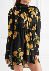 2017 Nueva moda <span class=keywords><strong>vestido</strong></span> maxi floral <span class=keywords><strong>amarillo</strong></span> de alta escote de manga larga <span class=keywords><strong>vestido</strong></span> maxi negro - Product Image 2