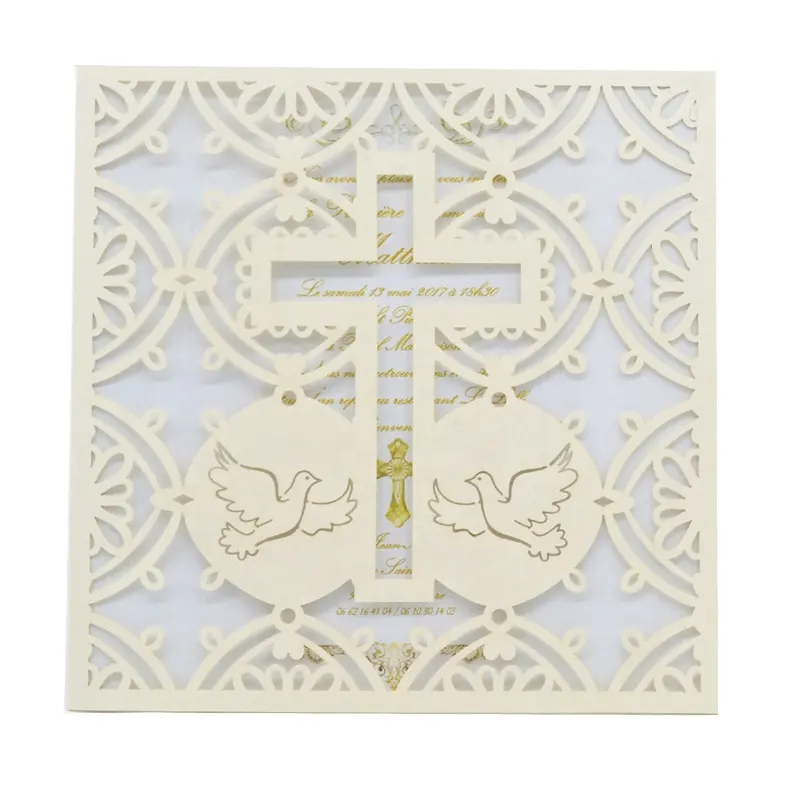 Christian carta dell'invito di cerimonia nuziale 2019 nuovo prodotto croce felice battesimo carta di invito taglio laser carta di invito a nozze