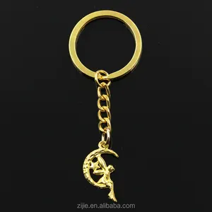 Nueva moda hombres 30mm Keychain DIY metal sostenedor cadena vendimia Ángel Luna estrella 25*14mm antiguo colgante de oro
