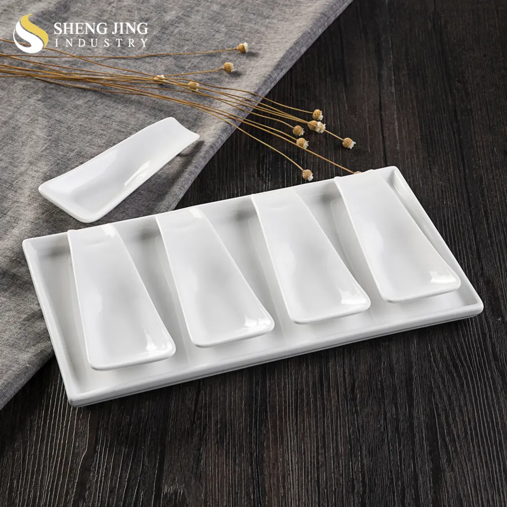 Kreatives weißes rechteckiges Geschirr Keramik Porzellan Geschirr und Teller Geschirrset für Restaurant und Hotel