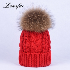 Personalized twist THREAD knitted natural raccoon fur POM hat - Product Image 6
