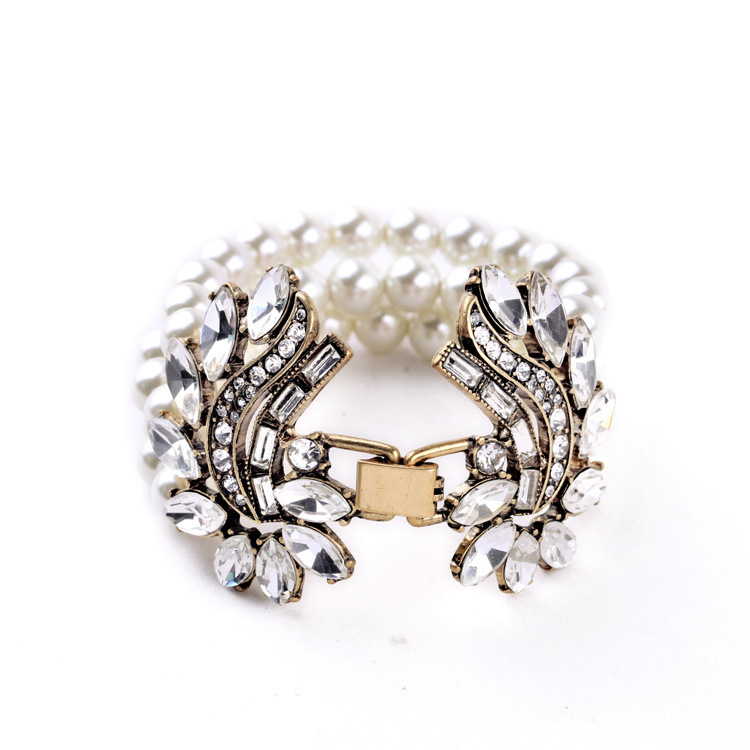 de múltiples capas de imitación de perlas Cadena de cuerda pulsera de cristal de perlas de cristal brazalete pulsera para mujer