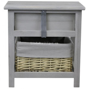 Armoire de <span class=keywords><strong>chevet</strong></span> en gris bois massif, meuble de nuit, <span class=keywords><strong>panier</strong></span> de rangement en <span class=keywords><strong>osier</strong></span> - Product Image 3