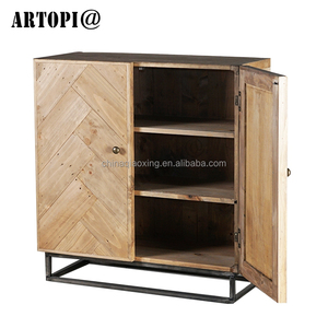البدائية الصنوبر الخشب قاعدة الحديد دولاب/العتيقة فندق المعيشة أثاث التخزين - Product Image 1