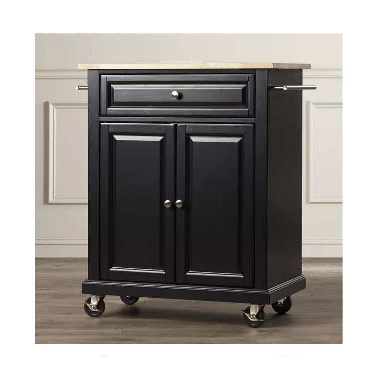 Natural wood cabinet kitchen trolley cart with storage