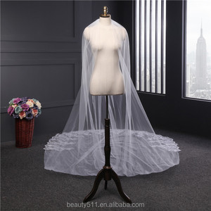 Vente en gros, dentelle longue de mariage, voile de mariage, blanc, cloche à une couche, fleur de mariage, Tulle long à la mode HL26 - Product Image 6