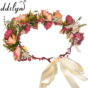 <span class=keywords><strong>Couronne</strong></span> de <span class=keywords><strong>fleurs</strong></span> bohème colorée avec ruban pour mariage et accessoire photo - Product Image 4