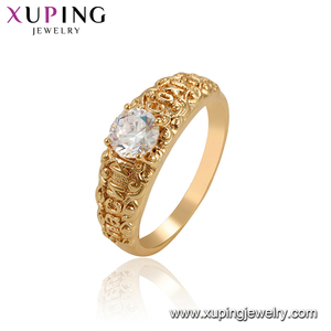 خاتم xuping 15924 مطلي بالذهب عيار 18 قيراط، عينة مجانية، تصميم فاخر بحجر واحد للنساء أو الرجال مع حرف ودانتيل - Product Image 2