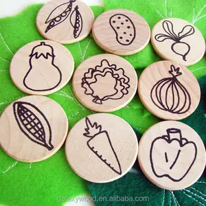 1 inch custom natural unfinished Wood round pieces with printed vegetable