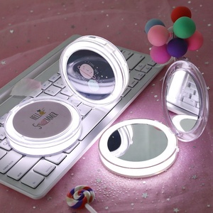 Boîte de lumières LED portables, logo personnalisé, petit miroir rond pliant pour maquillage de nuit de fille - Product Image 3