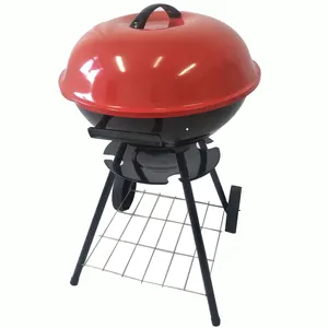 17" Portable Kettle Charcoal BBQ Barbecue Grills Cooking Appliance with Trolley Cart for Home Garden Camping Outdoor Wire Steel