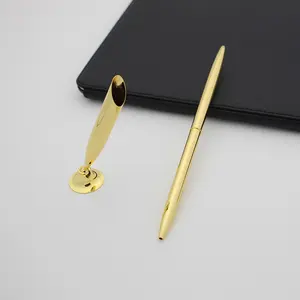 プロモデスクアクセサリースタンドペンメタル薄型テーブルボールペン絶妙なゴールド回転スプルマシルバーサインデスクペンホルダー付き