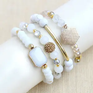 Fashion Crystal Bead White Howlite Tube Copper Charm Crystal Bead Bracelet Set For Women