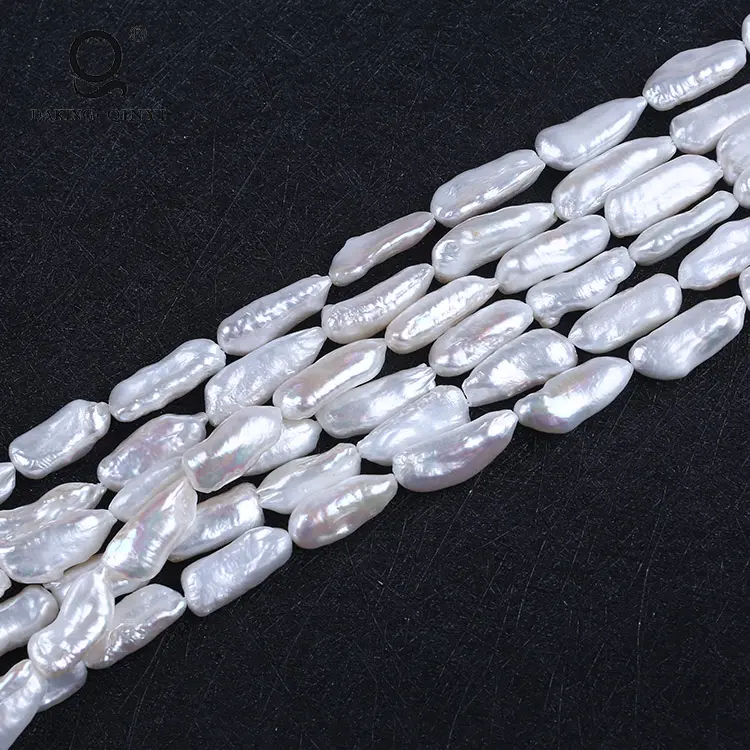 Natural White Straight-Drilled Irregular Biwa Freshwater Pearl String For Jewelry Making