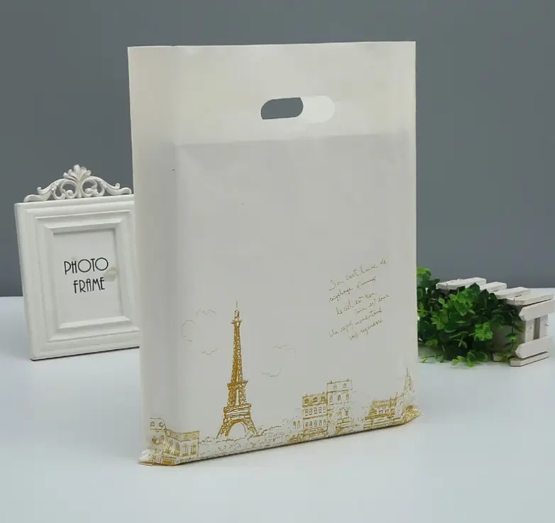 Environmental-friendly luxury clothing packaging bag flat die cut plastic hang bag