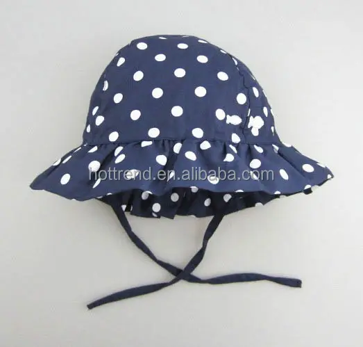 Çocuklar poplin polka noktalar baskılı güneş şapkası fırfır ağız ve ayarlanabilir kayış