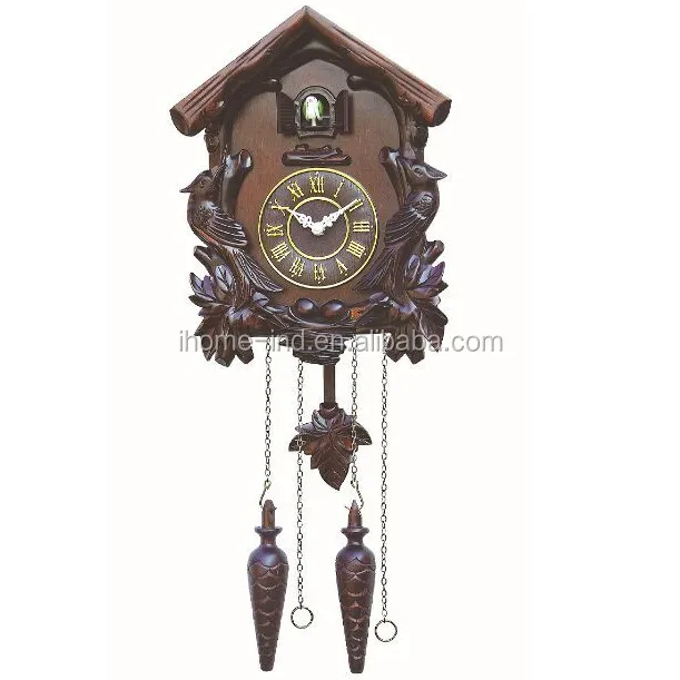 Exquisite Sculptured Cuckoo Wall Clock Quartz Movement Wooden Color Modern Analog Living Room Chinese Single Face All-season