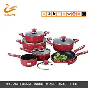 12 Stuks Rode Kleur Keuken Aluminium Non Stick Keramische Coating Kookgerei Keukengerei