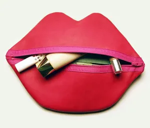 Fashion Red Neoprene Lip Shaped Cosmetic Makeup Bag Pouch