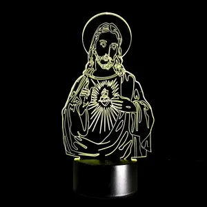 3D錯視キリストLEDランプ電球イエスライト7色ギフト家の装飾常夜灯