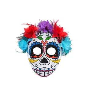 Cheap custom design women colorful feathers fabric printing halloween party mask