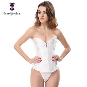 Jacquard Style Plain Pretty Girls Full Sexy Image Photo Corset White Bustier Top With Zip