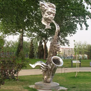 Saxofone de aço inoxidável decorativo, escultura musical