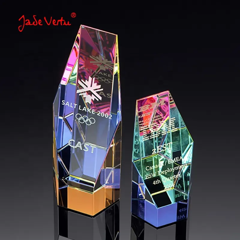 Jadevetu cor chapeamento K9 cristal troféu prêmio vidro troféu cristal geometria moldada troféu prêmio