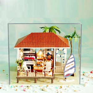 KnowMe DIY <span class=keywords><strong>casa</strong></span> de muñecas de madera en miniatura muebles 3D hechos a mano regalo para niños inspirado en vacaciones junto al mar y juguete de rompecabezas de <span class=keywords><strong>palma</strong></span> de coco - Product Image 2