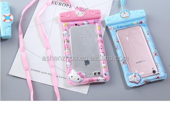 China supply fashion custom logo printed waterproof mobile phone bag  universal PVC waterproof phone case cartoon
