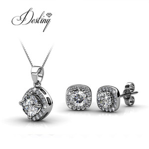 Pendientes de novia de moda y colgante Daisini adornado con cristales de <span class=keywords><strong>Swarovski</strong></span> Juego de joyas cuadradas chapadas en oro de <span class=keywords><strong>18K</strong></span> - Product Image 1