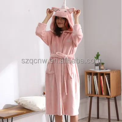 Borduurwerk Homewear Vrouwen Winter Pyjama Franela Eenhoorn Robe Dames Nachtjapon Slaap Slijtage