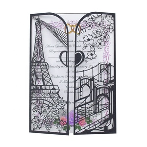 Invitación <span class=keywords><strong>de</strong></span> Boda <span class=keywords><strong>de</strong></span> Lujo con Diseño <span class=keywords><strong>de</strong></span> la <span class=keywords><strong>Torre</strong></span> Eiffel, Estilo Europeo, Plegable, con Corte Láser - Product Image 1