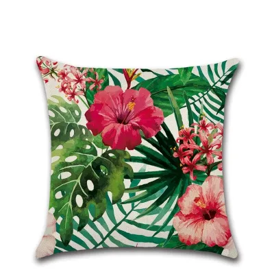 Customize Amazon new linen tropical flower plant pillow case hibiscus palm tree hug pillowcase cushion cover