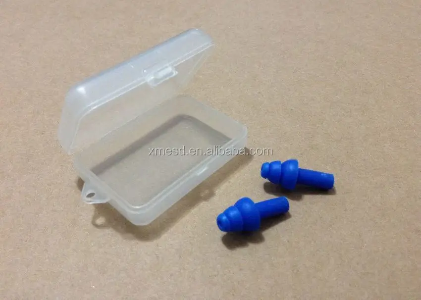 Kid size soundproof and anti noise swimming earplugs in navy blue with cubic box
