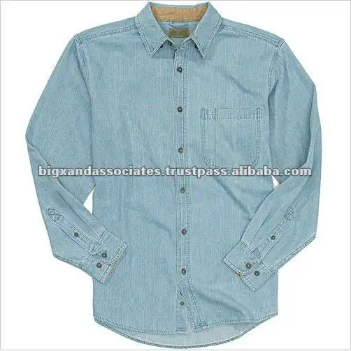 Wholesale Custom Washed Medium-Blue Denim Mens Shirts Roomy Cut Men's Denim Shirt