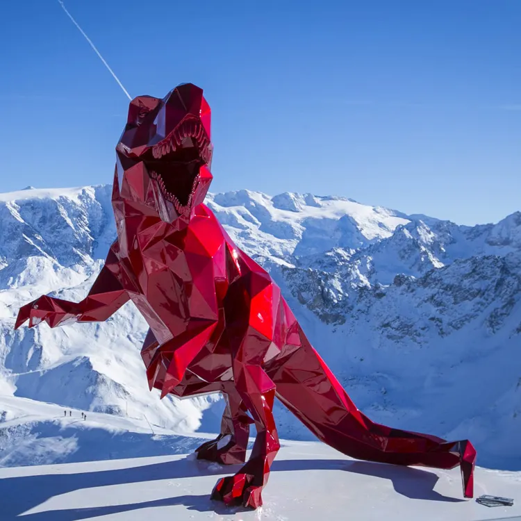 Statue de dinosaure, grande taille, en fibre de verre, art moderne, résine tyrannosaure Rouge