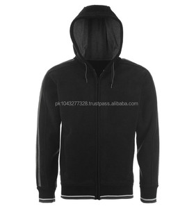 Sweat à capuche zippé à manches régulières noires de haute qualité pour hommes haut teint uni au printemps sweat-shirt en polaire pour adultes - Product Image 1