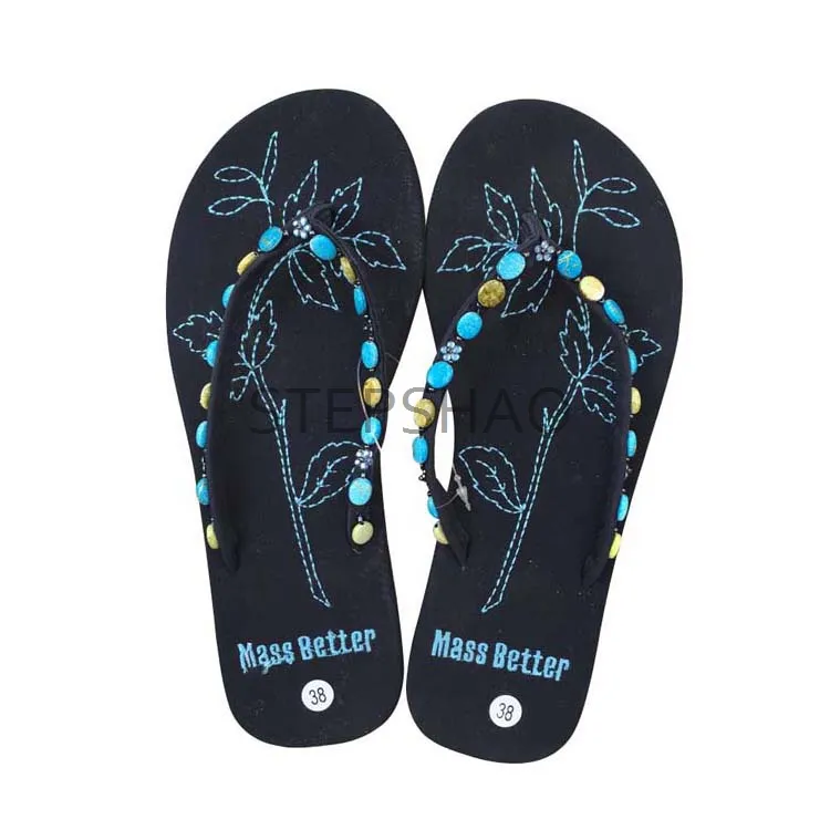 Últimas senhoras sandálias desenhos flip flop eva mulheres personalizado com ornamento flipflops