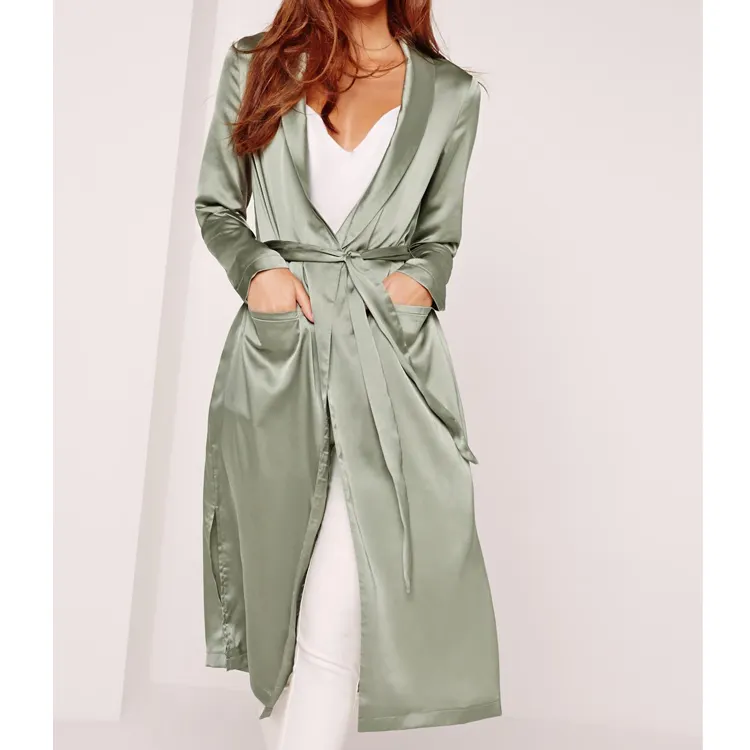 Mantel Trench Tipis Satin Trendi Wanita, Jaket Panjang Trendi untuk Wanita