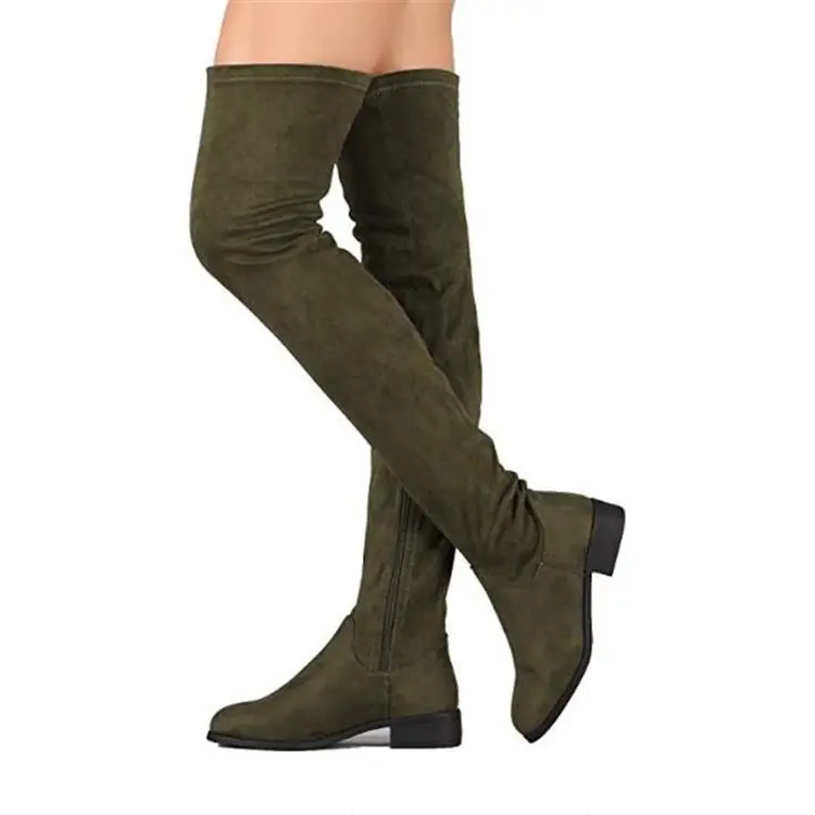 Drop Ship Wholesale Thigh High Flat Riding Boots Stretchy Block Heel Combat Ladies Boots