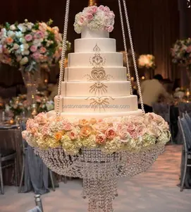 Suporte de bolo acrílico de pendurar cristal de 60cm, para casamento com contas guirlandas