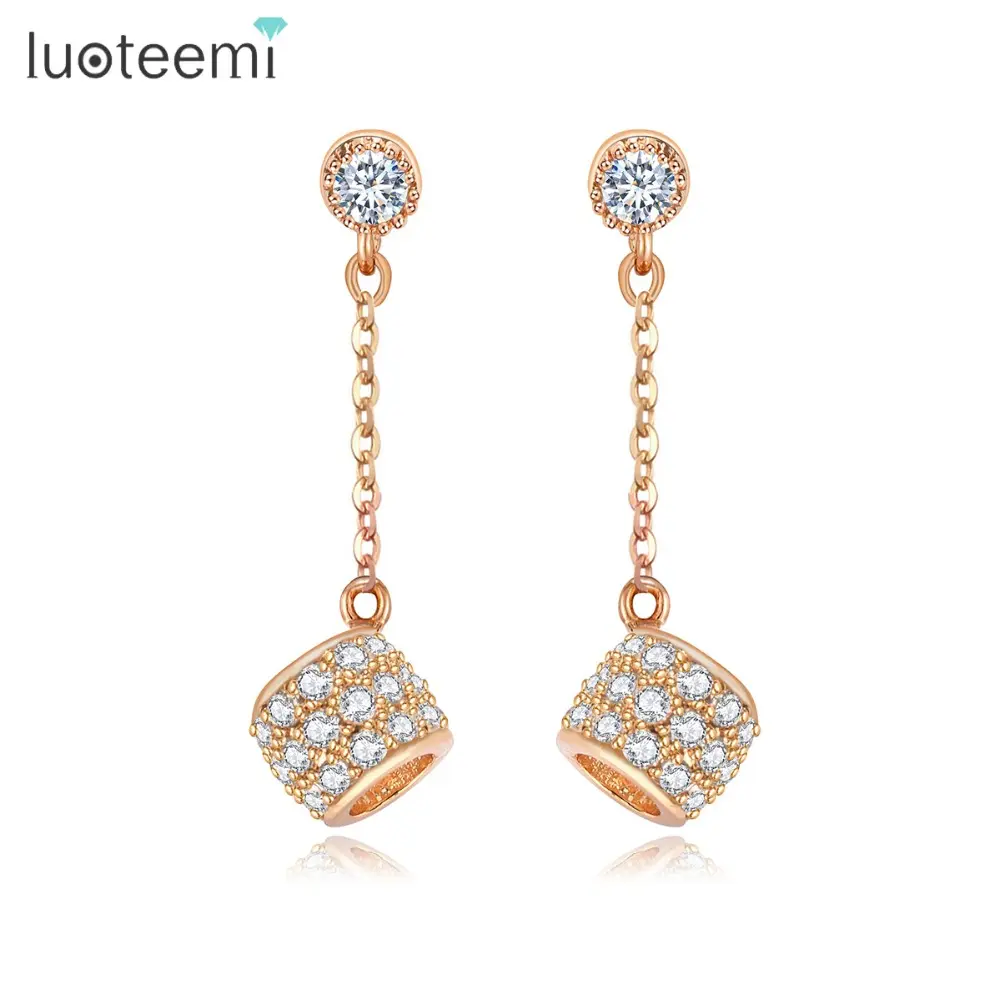 LUOTEEMI Hợp Thời Trang Phù Dâu 20 Mét Chuỗi Dài Với Cubic Zirconia Hollow Ball Stud Earrings