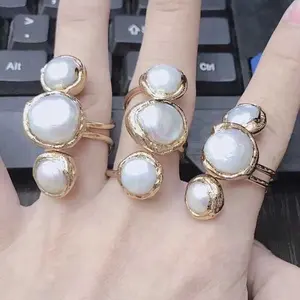 LS-J251 Beautiful ! Fashion pearl ring , gemstone ring with gold plating