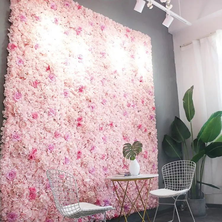 花の壁をロールアップバラミックスカラーと新しいデザインの結婚式の背景装飾アジサイ