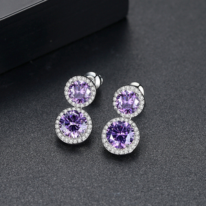 LUOTEEMI Bán Buôn Giá Rẻ Thời Trang Tím Fancy A AA + CZ Kim Cương Nhỏ Đôi Vòng Thanh Lịch Drop Earrings - Product Image 5